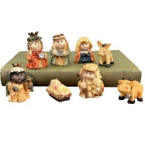 8 pc Nativity Set Figures Christmas Resin Mini Mary Joseph Jesus Kings Adorable